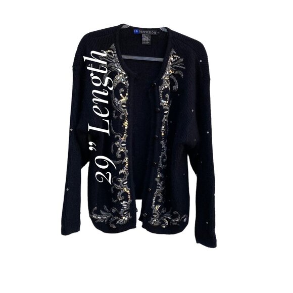 IB Diffusion Vintage Cardigan  Sequined Silk, Angora, Lambswool & Nylon Sz Large - Picture 6 of 8